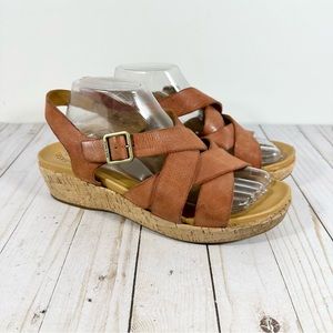 Cork-Ease Caroleigh Brown Leather Strappy Cork Wedge Sandal 10